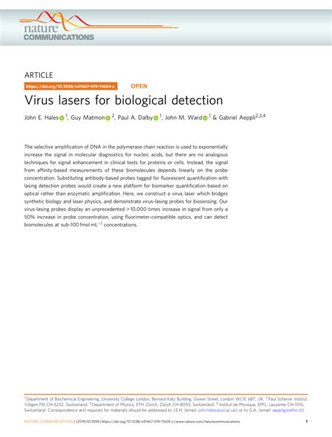 viral lasing|Virus lasers for biological detection .